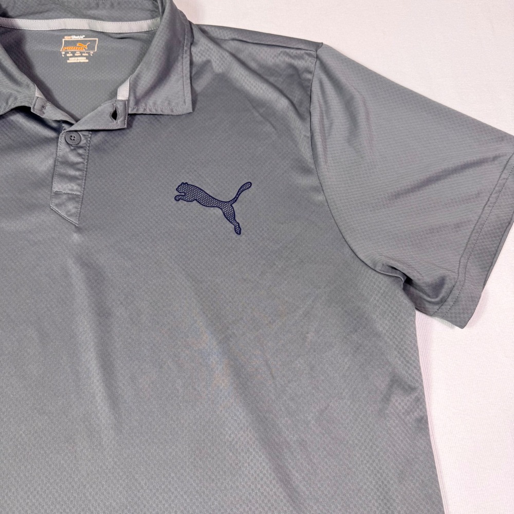 Puma Polo Shirt Large Grey SportLifestyle Textured Performance Golf Top 509140